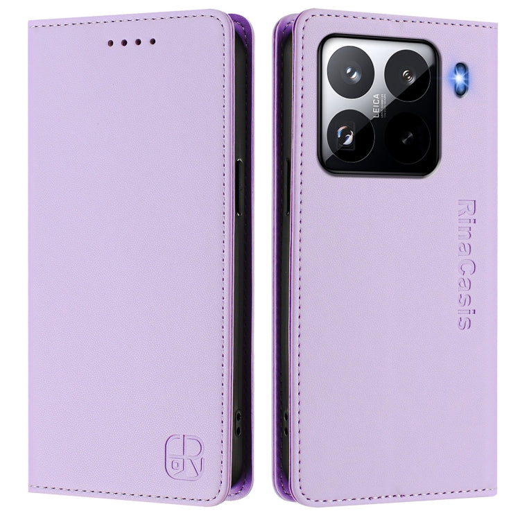 For Xiaomi 15 Pro RC01 Dual-Folded Magnetic Suction RFID Leather Phone Case
