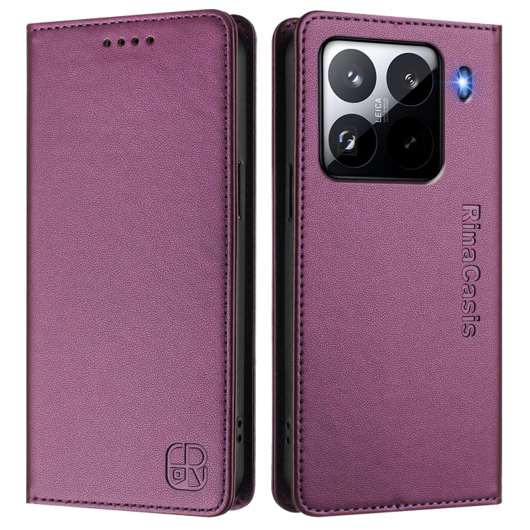 For Xiaomi 15 Pro RC01 Dual-Folded Magnetic Suction RFID Leather Phone Case