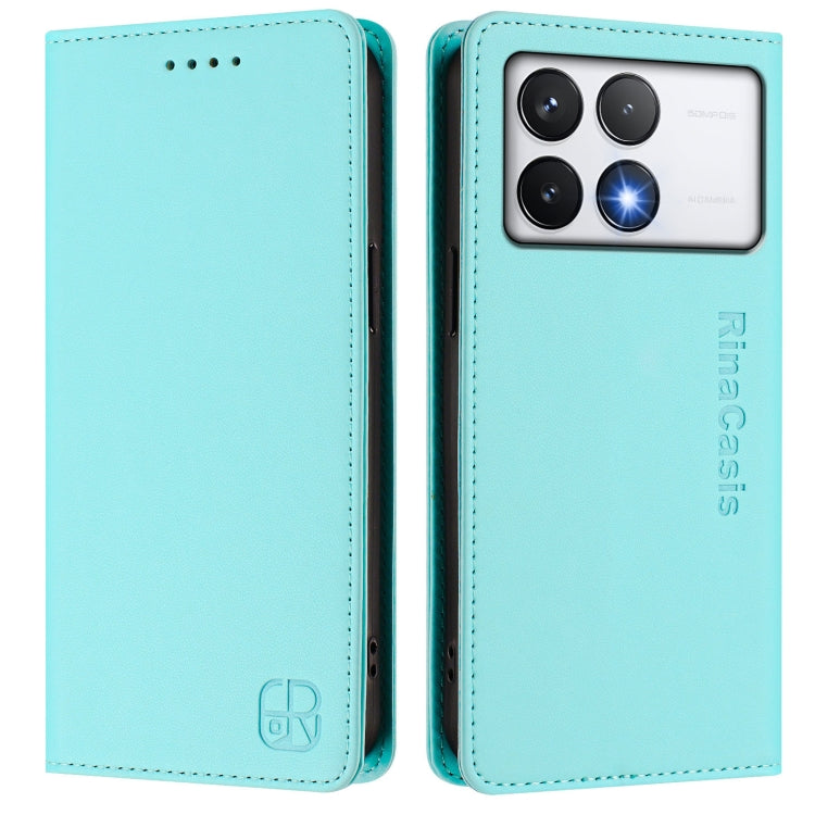 For Xiaomi Poco F6 Pro 5G RC01 Dual-Folded Magnetic Suction RFID Leather Phone Case
