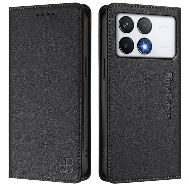 For Xiaomi Poco F6 Pro 5G RC01 Dual-Folded Magnetic Suction RFID Leather Phone Case
