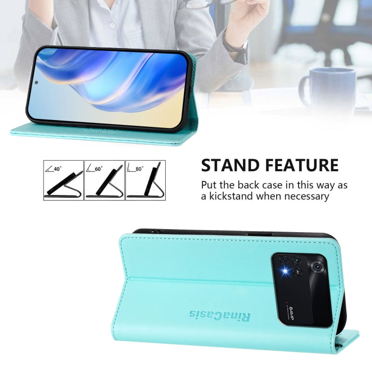 For Xiaomi Poco M4 Pro 4G RC01 Dual-Folded Magnetic Suction RFID Leather Phone Case