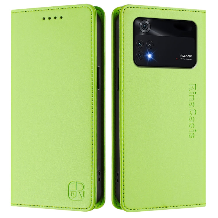 For Xiaomi Poco M4 Pro 4G RC01 Dual-Folded Magnetic Suction RFID Leather Phone Case