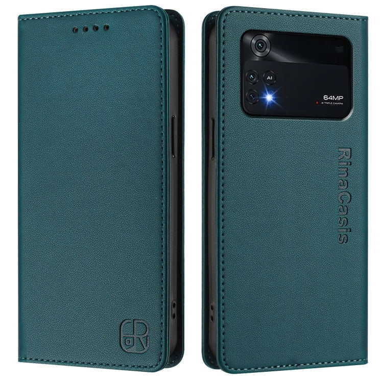 For Xiaomi Poco M4 Pro 4G RC01 Dual-Folded Magnetic Suction RFID Leather Phone Case