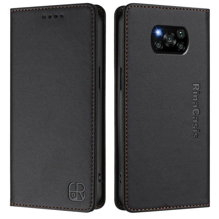 For Xiaomi Poco X3 / X3 NFC / X3 Pro RC01 Dual-Folded Magnetic Suction RFID Leather Phone Case