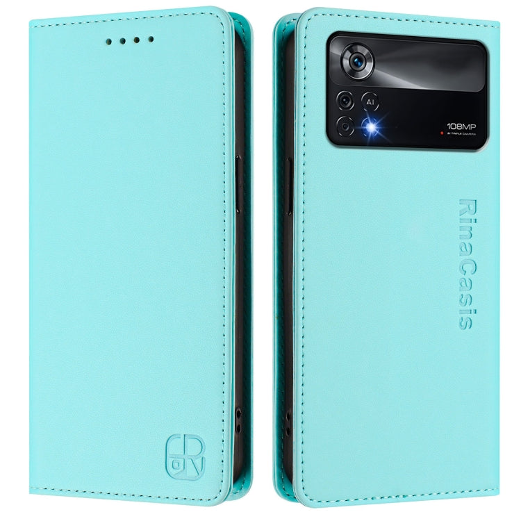 For Xiaomi Poco X4 Pro 5G RC01 Dual-Folded Magnetic Suction RFID Leather Phone Case
