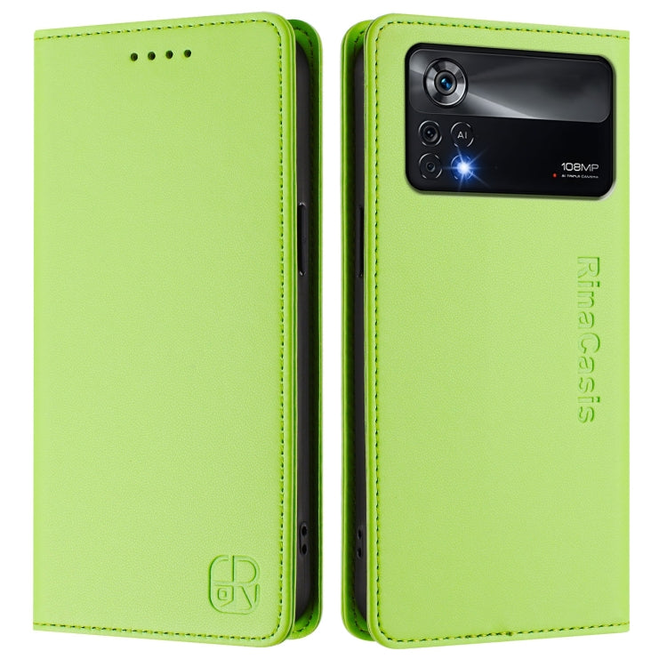 For Xiaomi Poco X4 Pro 5G RC01 Dual-Folded Magnetic Suction RFID Leather Phone Case