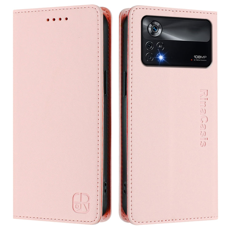 For Xiaomi Poco X4 Pro 5G RC01 Dual-Folded Magnetic Suction RFID Leather Phone Case