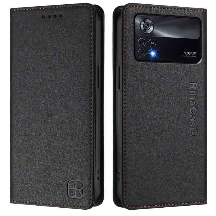 For Xiaomi Poco X4 Pro 5G RC01 Dual-Folded Magnetic Suction RFID Leather Phone Case