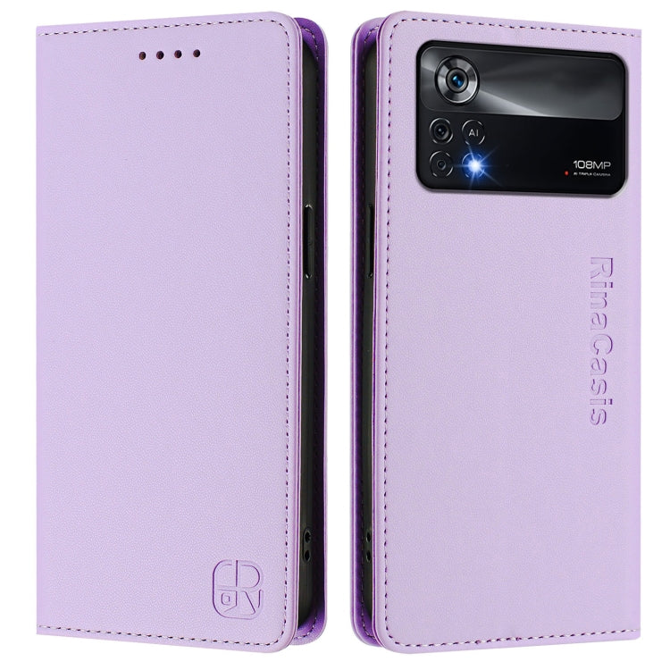 For Xiaomi Poco X4 Pro 5G RC01 Dual-Folded Magnetic Suction RFID Leather Phone Case