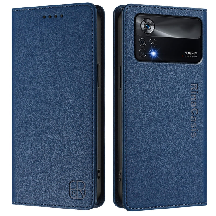 For Xiaomi Poco X4 Pro 5G RC01 Dual-Folded Magnetic Suction RFID Leather Phone Case