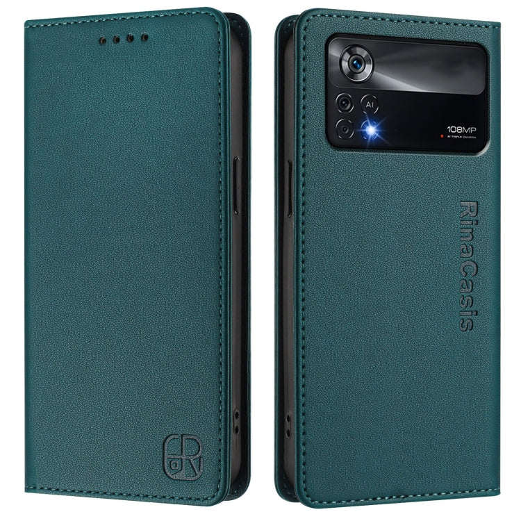 For Xiaomi Poco X4 Pro 5G RC01 Dual-Folded Magnetic Suction RFID Leather Phone Case