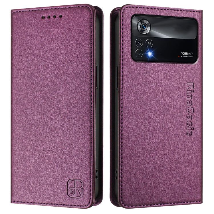 For Xiaomi Poco X4 Pro 5G RC01 Dual-Folded Magnetic Suction RFID Leather Phone Case