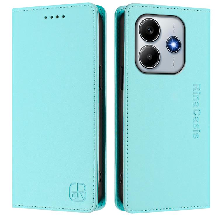 For Xiaomi Poco M7 Pro 5G RC01 Dual-Folded Magnetic Suction RFID Leather Phone Case