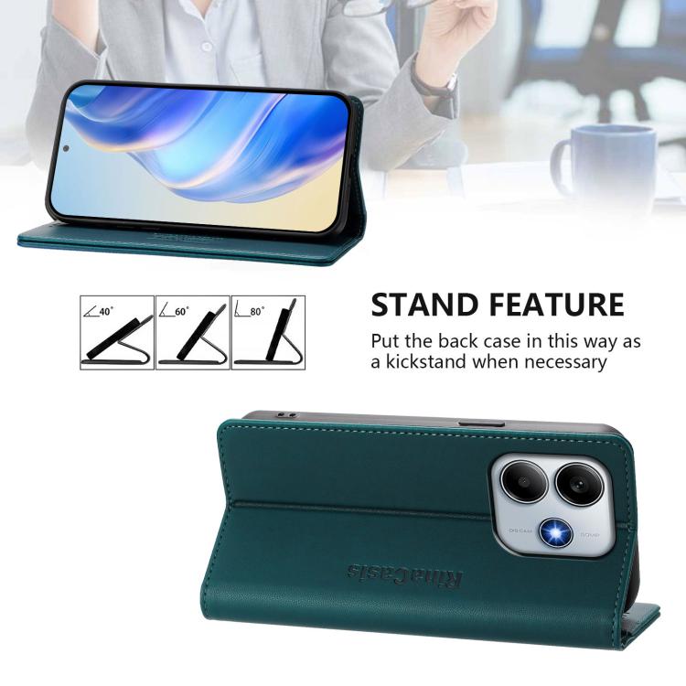 For Xiaomi Poco M7 Pro 5G RC01 Dual-Folded Magnetic Suction RFID Leather Phone Case
