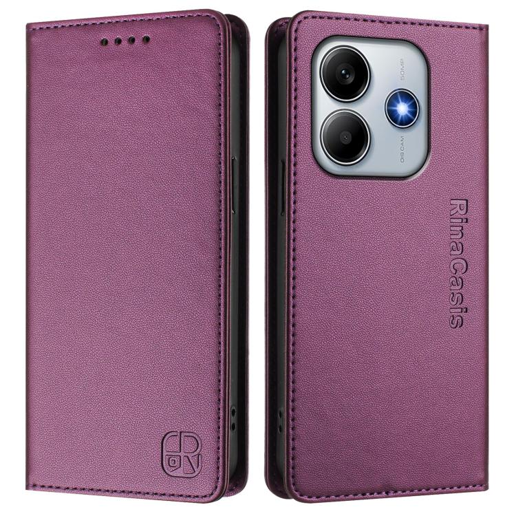 For Xiaomi Poco M7 Pro 5G RC01 Dual-Folded Magnetic Suction RFID Leather Phone Case