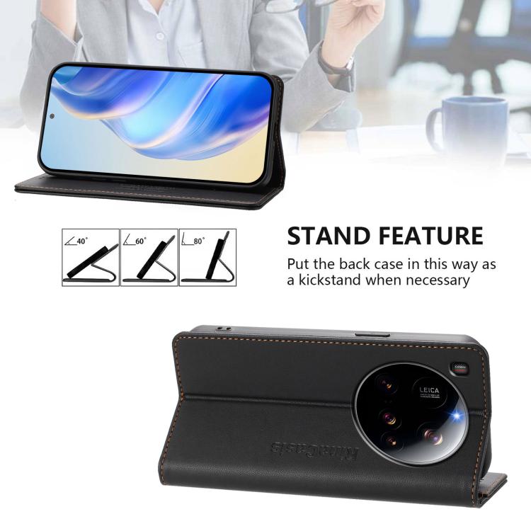 For Xiaomi 15 Ultra RC01 Dual-Folded Magnetic Suction RFID Leather Phone Case