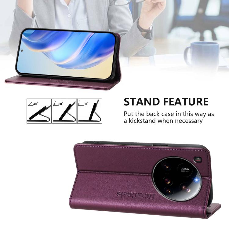 For Xiaomi 15 Ultra RC01 Dual-Folded Magnetic Suction RFID Leather Phone Case