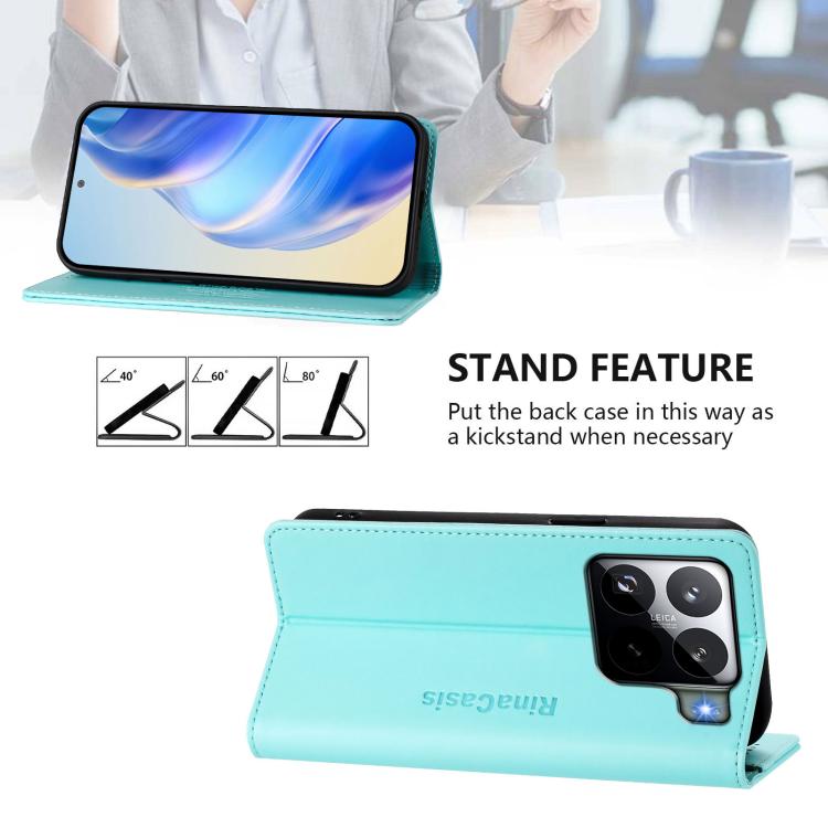 For Xiaomi 15S Pro RC01 Dual-Folded Magnetic Suction RFID Leather Phone Case