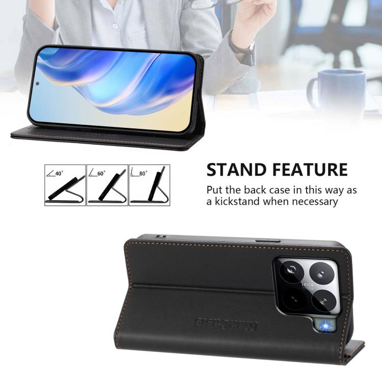 For Xiaomi 15S Pro RC01 Dual-Folded Magnetic Suction RFID Leather Phone Case