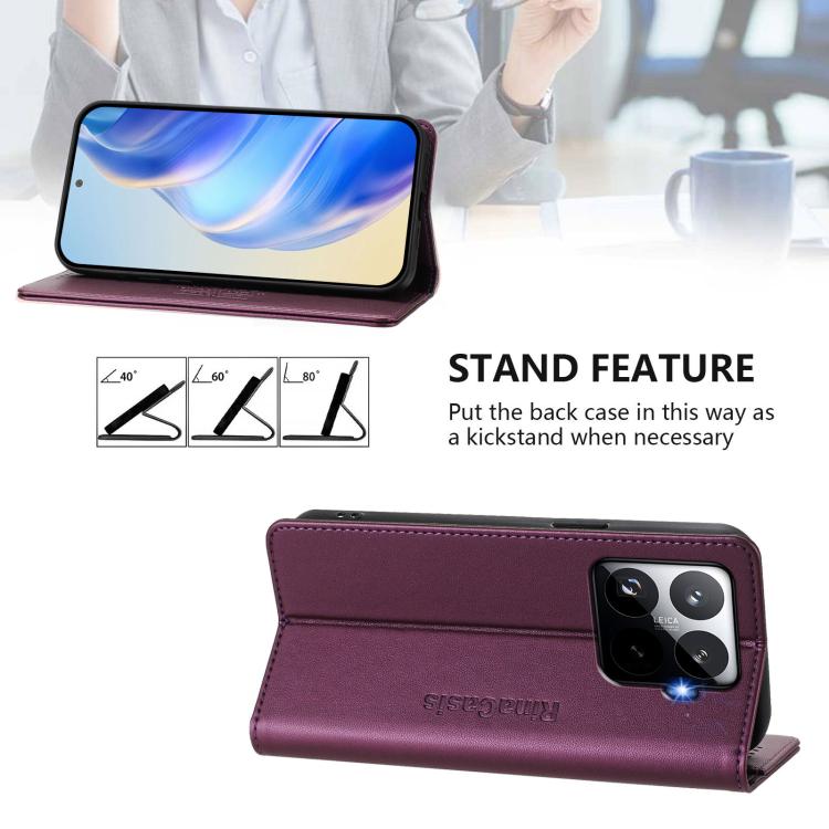 For Xiaomi 15T Pro RC01 Dual-Folded Magnetic Suction RFID Leather Phone Case