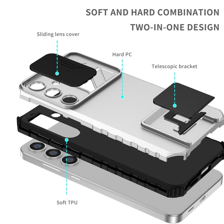 For Samsung Galaxy S25+ 5G Stereoscopic Holder Sliding Camshield Phone Case
