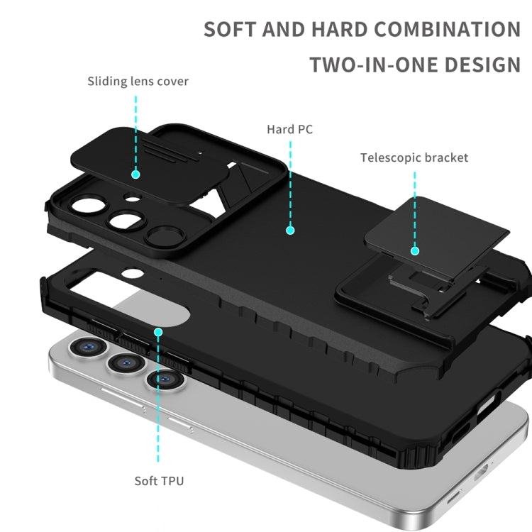 For Samsung Galaxy S25+ 5G Stereoscopic Holder Sliding Camshield Phone Case