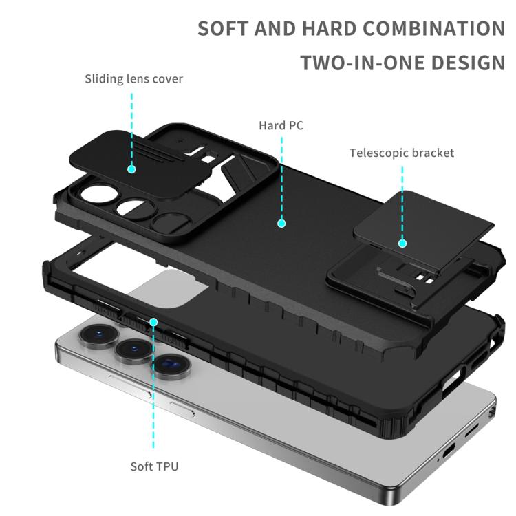 For Samsung Galaxy S25 Ultra 5G Stereoscopic Holder Sliding Camshield Phone Case