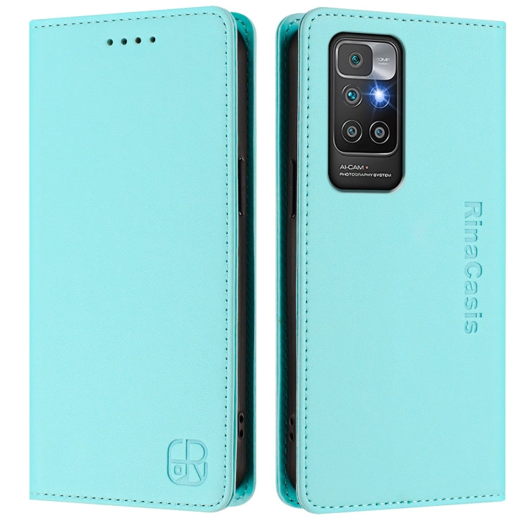For Redmi 10 4G 2021 / 2022 Global RC01 Dual-Folded Magnetic Suction RFID Leather Phone Case