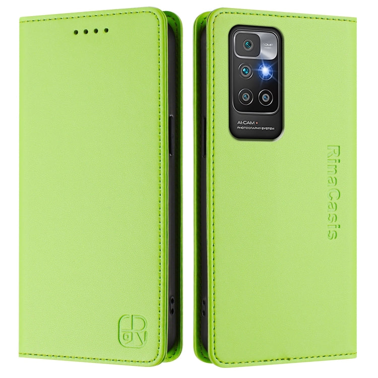 For Redmi 10 4G 2021 / 2022 Global RC01 Dual-Folded Magnetic Suction RFID Leather Phone Case