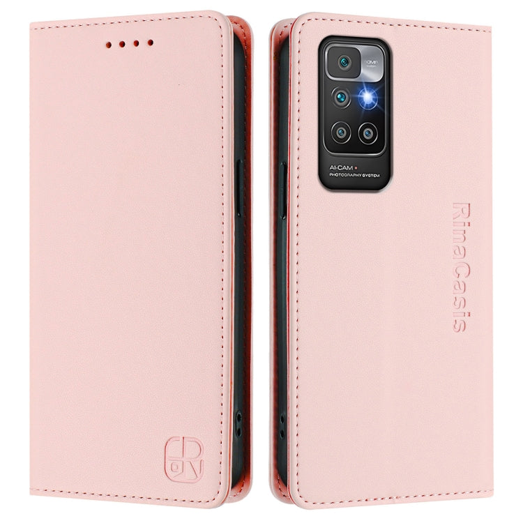 For Redmi 10 4G 2021 / 2022 Global RC01 Dual-Folded Magnetic Suction RFID Leather Phone Case