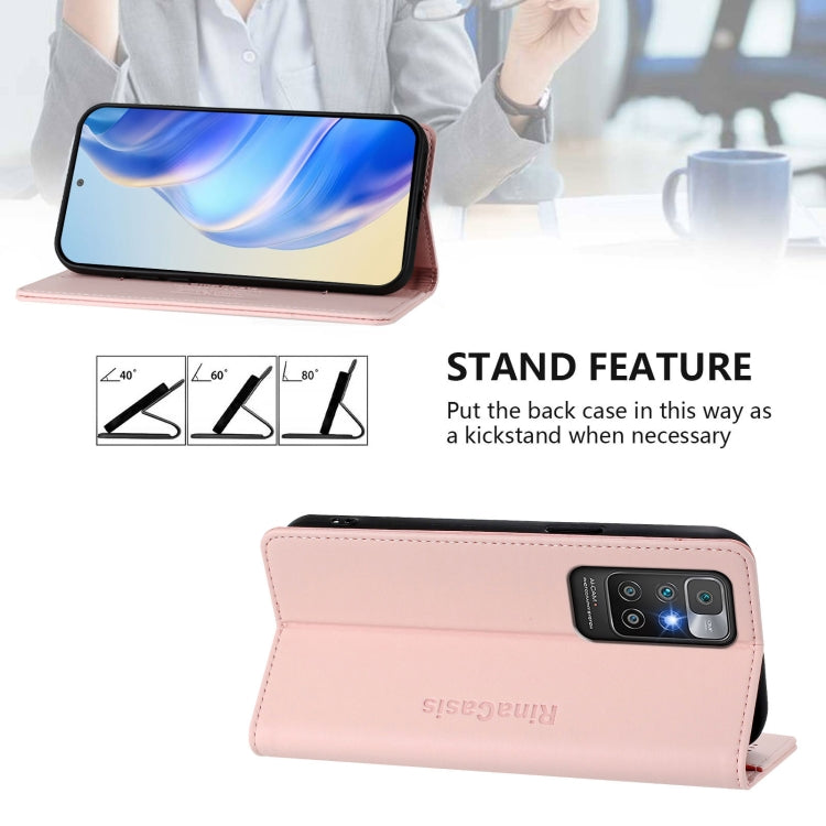 For Redmi 10 4G 2021 / 2022 Global RC01 Dual-Folded Magnetic Suction RFID Leather Phone Case