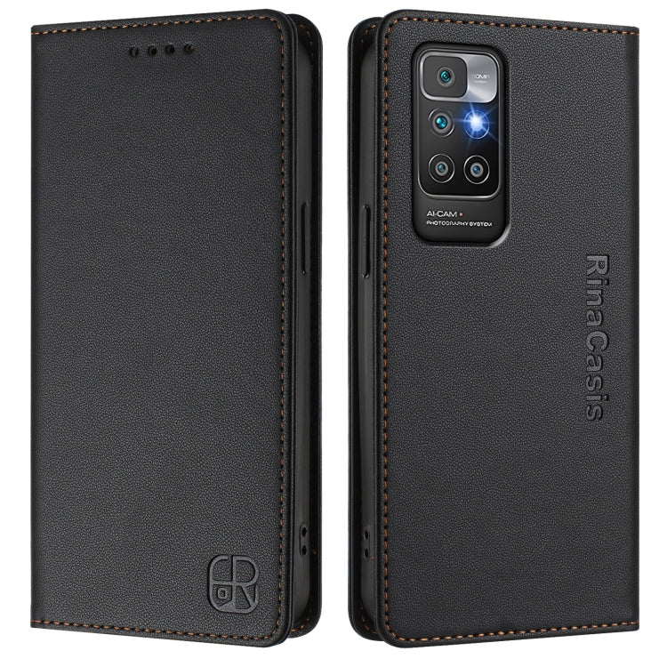 For Redmi 10 4G 2021 / 2022 Global RC01 Dual-Folded Magnetic Suction RFID Leather Phone Case