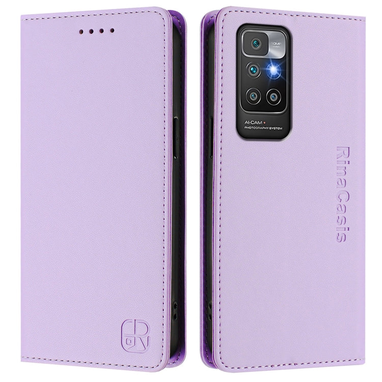 For Redmi 10 4G 2021 / 2022 Global RC01 Dual-Folded Magnetic Suction RFID Leather Phone Case
