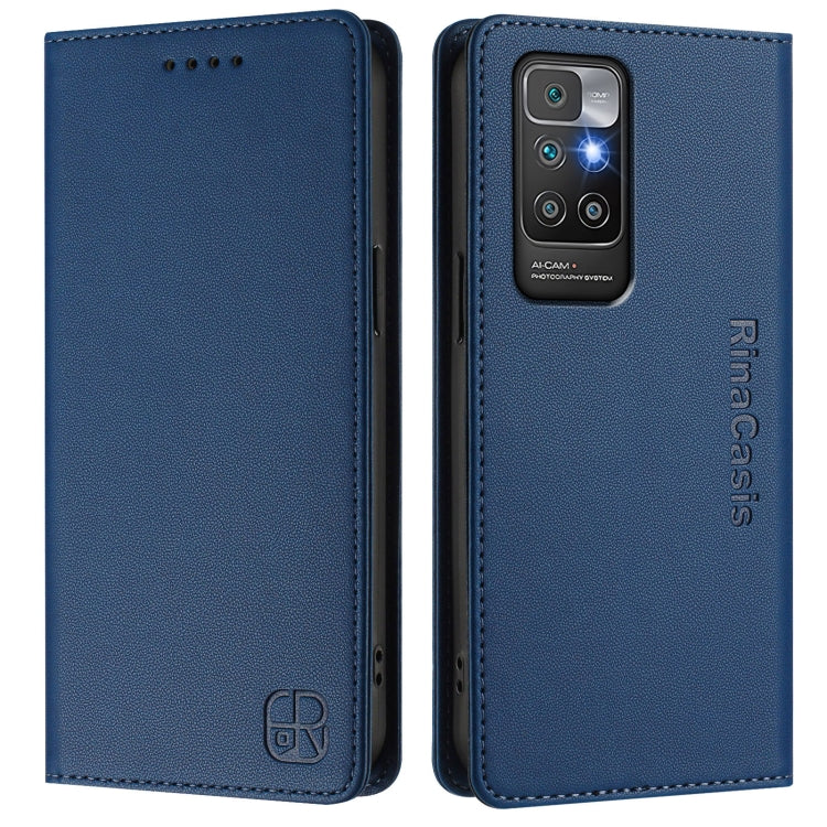 For Redmi 10 4G 2021 / 2022 Global RC01 Dual-Folded Magnetic Suction RFID Leather Phone Case