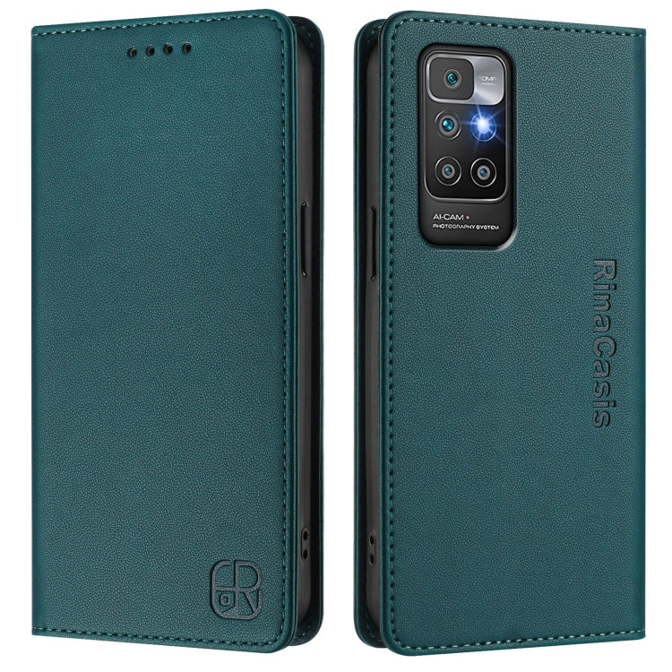 For Redmi 10 4G 2021 / 2022 Global RC01 Dual-Folded Magnetic Suction RFID Leather Phone Case