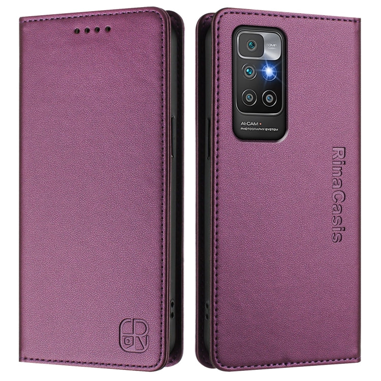 For Redmi 10 4G 2021 / 2022 Global RC01 Dual-Folded Magnetic Suction RFID Leather Phone Case