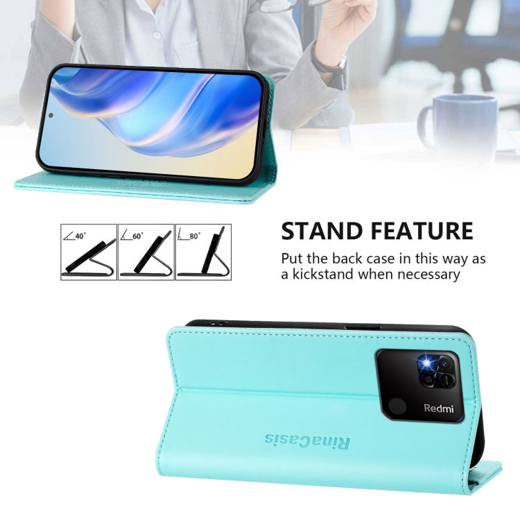 For Redmi 10A / 9C RC01 Dual-Folded Magnetic Suction RFID Leather Phone Case