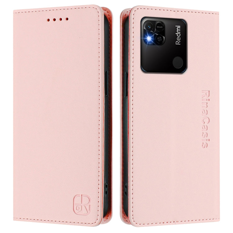For Redmi 10A / 9C RC01 Dual-Folded Magnetic Suction RFID Leather Phone Case