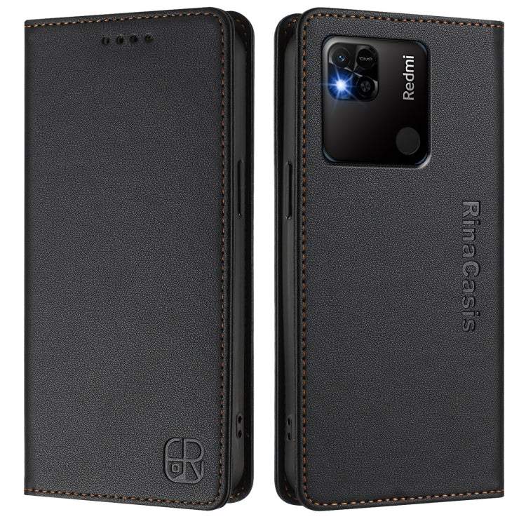 For Redmi 10A / 9C RC01 Dual-Folded Magnetic Suction RFID Leather Phone Case