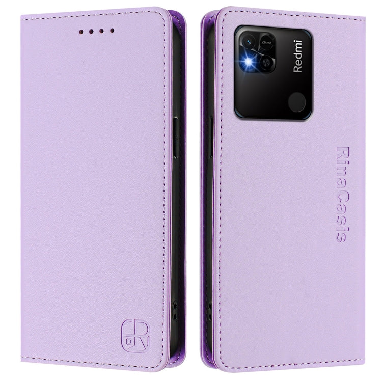 For Redmi 10A / 9C RC01 Dual-Folded Magnetic Suction RFID Leather Phone Case