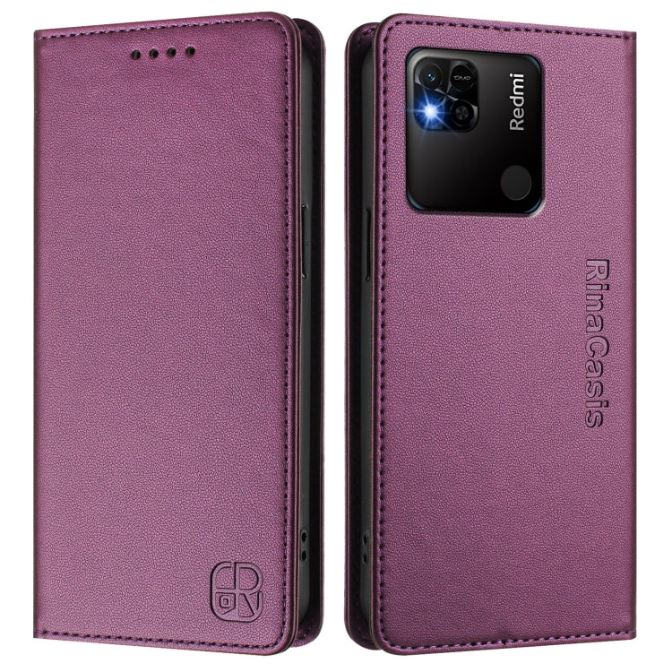 For Redmi 10A / 9C RC01 Dual-Folded Magnetic Suction RFID Leather Phone Case