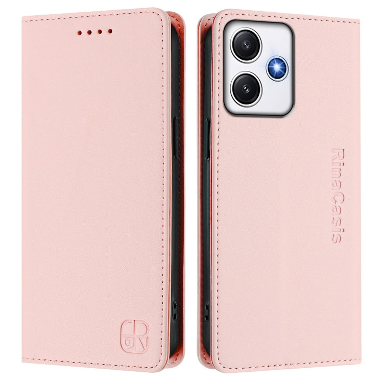For Redmi 12 5G / 4G Global / Note 12R RC01 Dual-Folded Magnetic Suction RFID Leather Phone Case