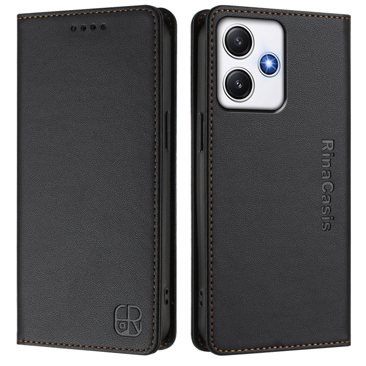 For Redmi 12 5G / 4G Global / Note 12R RC01 Dual-Folded Magnetic Suction RFID Leather Phone Case