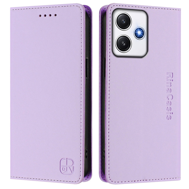 For Redmi 12 5G / 4G Global / Note 12R RC01 Dual-Folded Magnetic Suction RFID Leather Phone Case