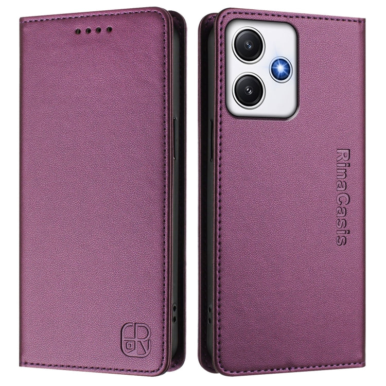 For Redmi 12 5G / 4G Global / Note 12R RC01 Dual-Folded Magnetic Suction RFID Leather Phone Case
