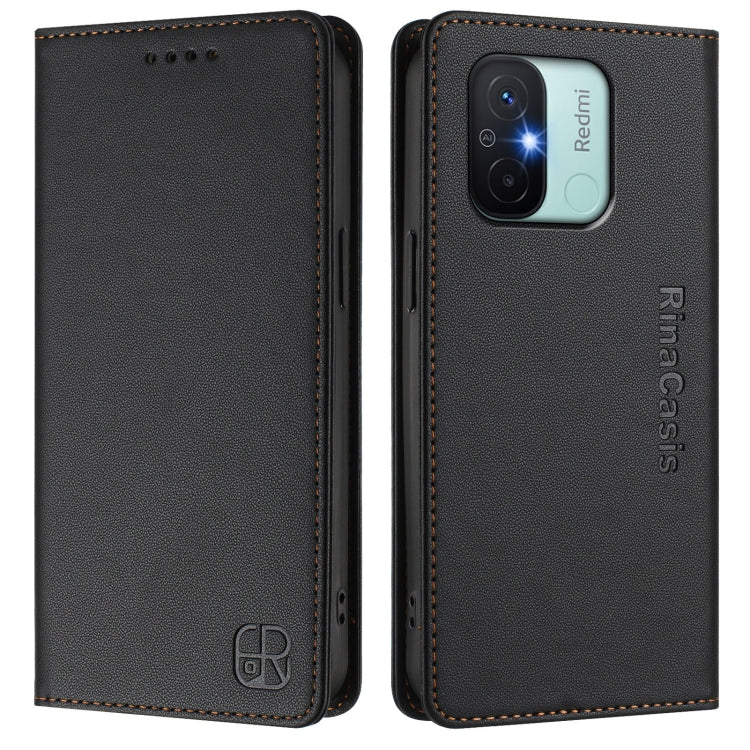 For Redmi 12C / 11A RC01 Dual-Folded Magnetic Suction RFID Leather Phone Case
