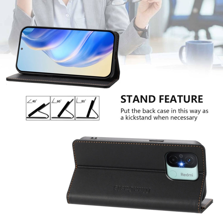 For Redmi 12C / 11A RC01 Dual-Folded Magnetic Suction RFID Leather Phone Case