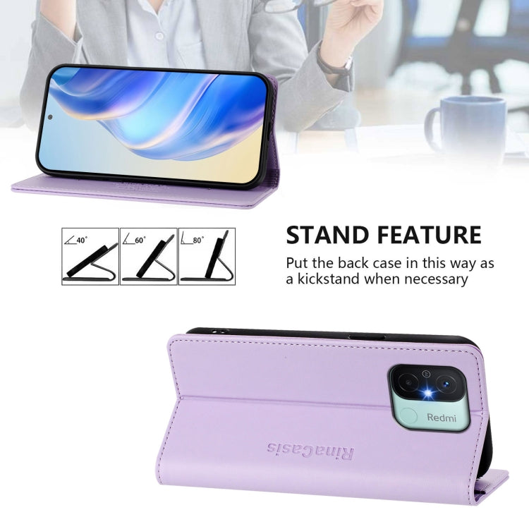 For Redmi 12C / 11A RC01 Dual-Folded Magnetic Suction RFID Leather Phone Case
