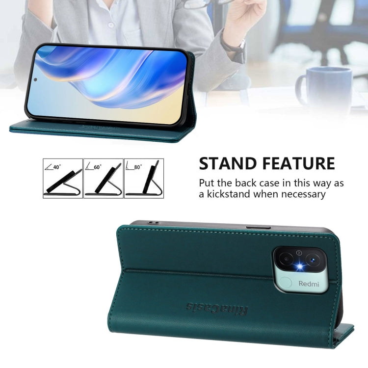 For Redmi 12C / 11A RC01 Dual-Folded Magnetic Suction RFID Leather Phone Case