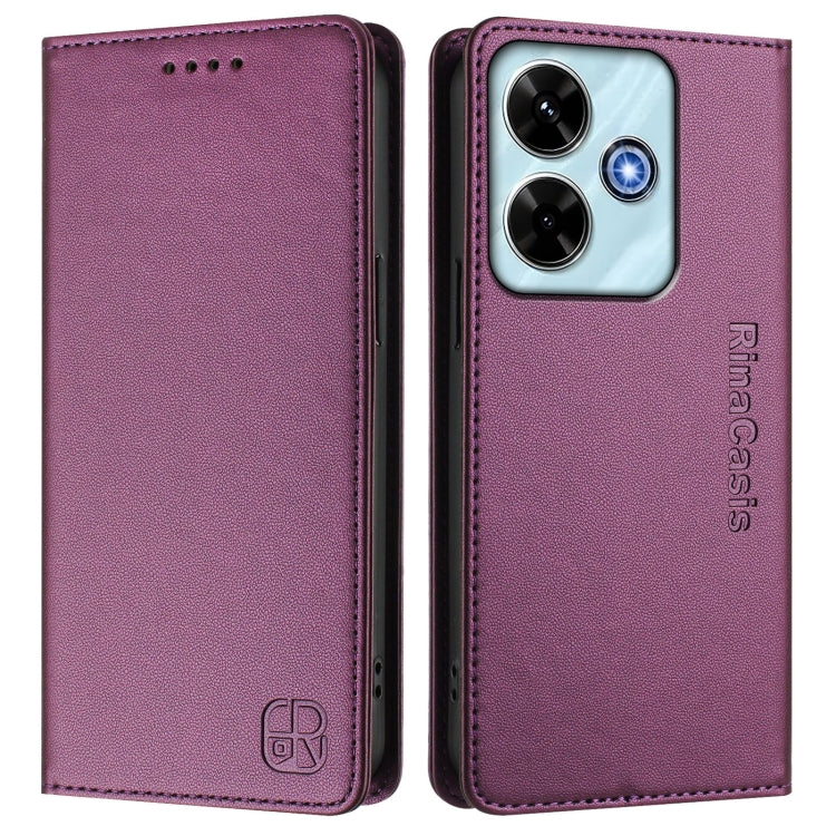 For Redmi 13 5G / 4G Global RC01 Dual-Folded Magnetic Suction RFID Leather Phone Case